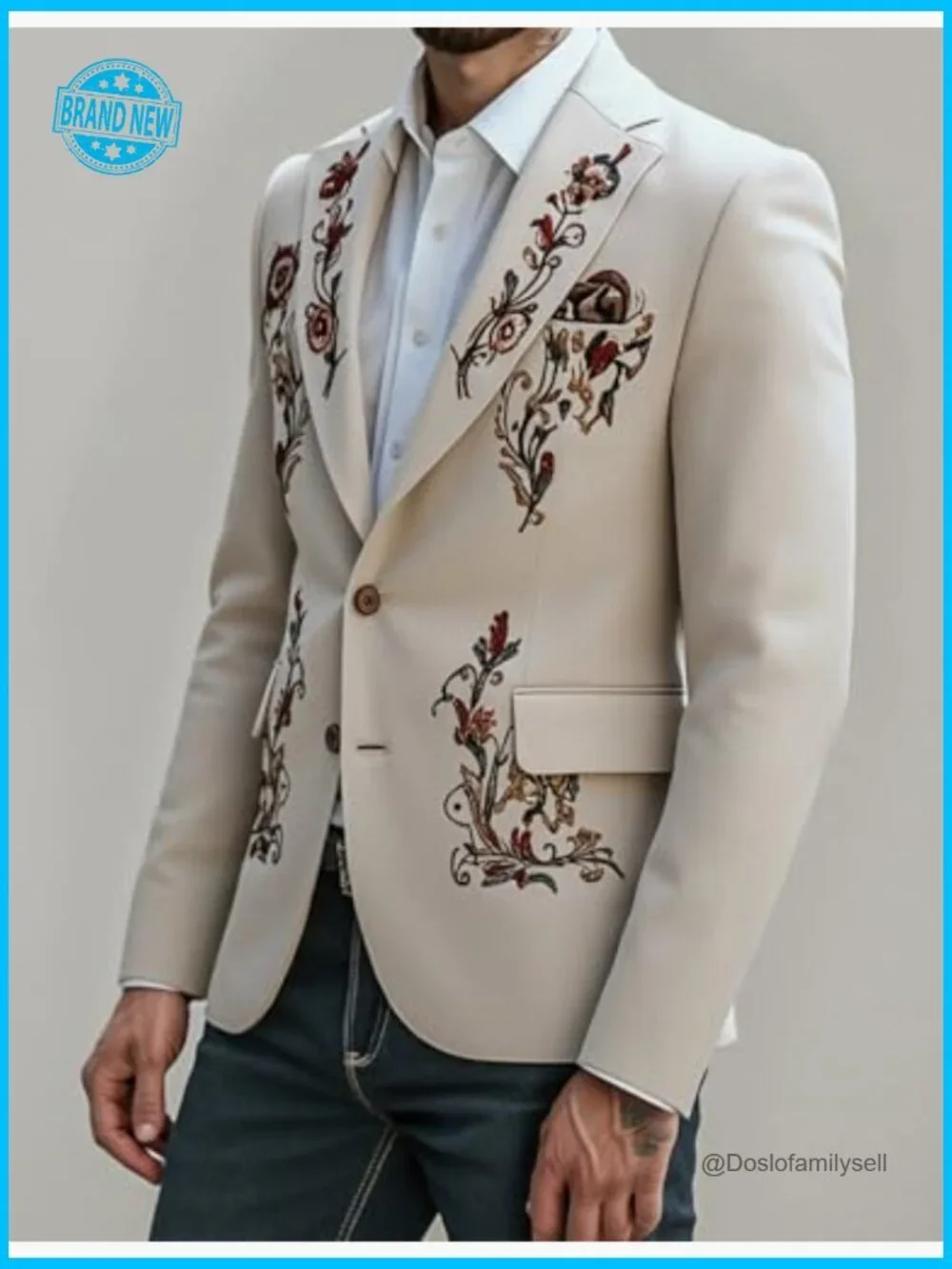 Vintage Western Embroidered Blazer Tailored Fit Cotton Linen Lightweight Jacket